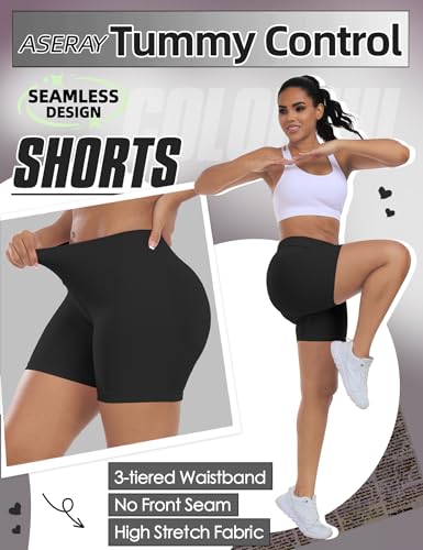 Seamless High-Waisted Gym Shorts - Tummy Control Scrunch Biker Shorts - Black XL