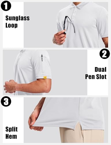 MAGCOMSEN Men's White Golf Polo Shirt Large Short Sleeve Performance Collared Shirt