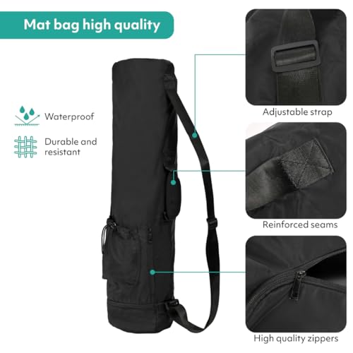 Yoga Mat Bag – Waterproof Crossbody Carrier with Multi Pocket - Black 29.5 Inch