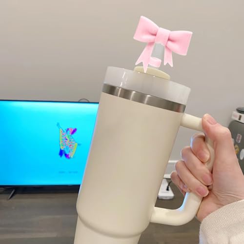 Glitter Pink Bow Straw Cover for Tumbler 30/40oz - Fits Quencher H2.0