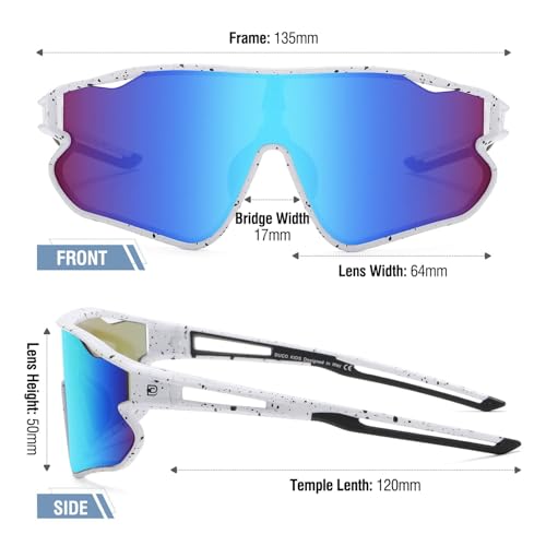 Kids Polarized Sports Sunglasses - White Black Frame Blue Lens