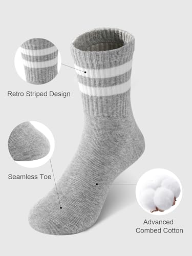 Kids Crew Socks - Combed Cotton Unisex School 5 Pairs - Black, Gray, White, Navy Blue