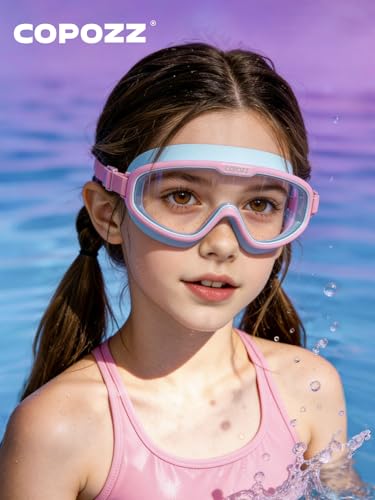 Kids Swimming Goggles - Light Pink, Anti-Fog, No Leak, Wide View