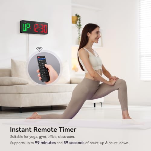 Tempospark Black 12-Inch LED Gym Timer Clock with Remote - Interval & Stopwatch for Workout & Office