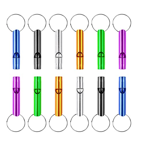 12 Pcs Emergency Survival Whistle Set with Keychain - Lightweight Aluminum