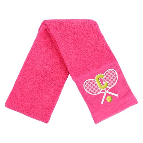 OXYEFEI Pink Initial-C Tennis Towel 13x43 in Cotton Embroidered Gift
