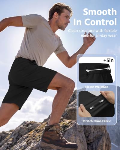 Wulcea Men's 7" Chino Golf Shorts Black Medium - Quick Dry Water-Resistant