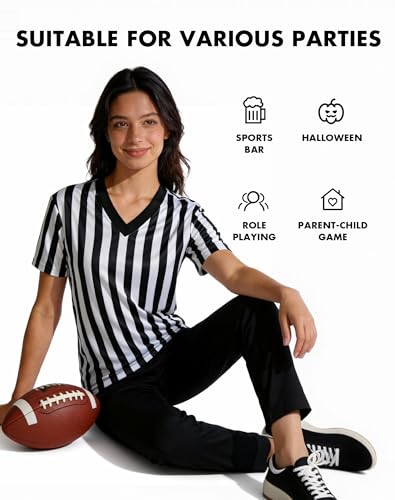 Women's V-Neck Referee Shirt - Black & White / Small