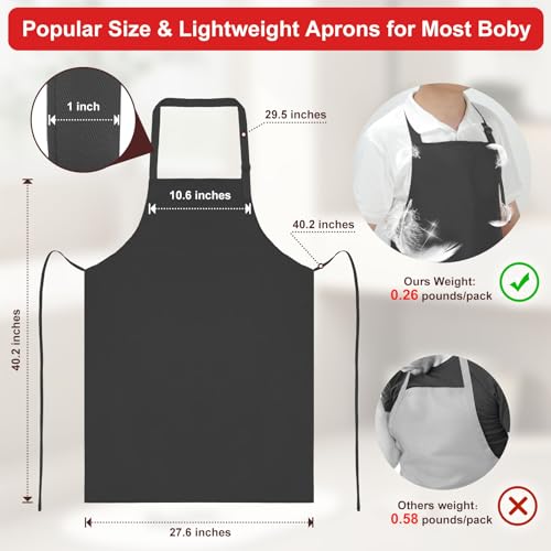 3 Pcs Dual Waterproof Long Apron, Anti-Tear Lightweight Cloth Apron for Dishwasher Dish Washing Dog Grooming Lab Cleaning Kitchen Chef Cooking BBQ Painting Butcher for Women & Men (Black)