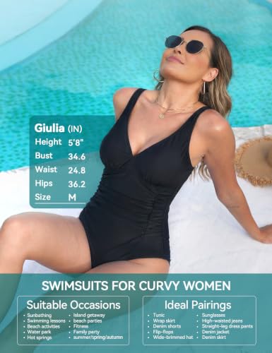 Women's High Waisted Tummy Control One-Piece Swimsuit Black XL | HUICHANG
