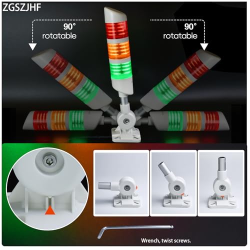 3-Layer Led Signal Tower Stack Lights, Industrial Signal Warning Lights, Column Tower Lamp with Rotatable Base Steady 24V DC/AC with Buzzer