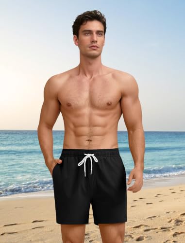 Men's Swim Trunks with Compression Liner - X-Large Black