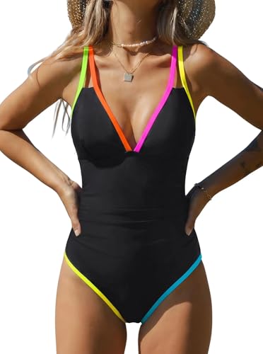 Popvil Women's One-Piece Swimsuit with Tummy Control – Medium, Black, 2026
