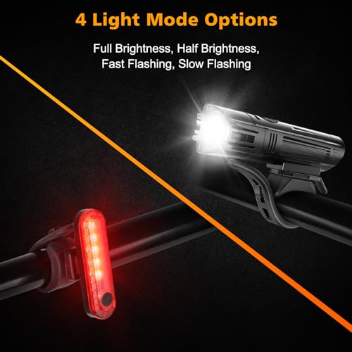 USB Rechargeable Bike Light Set - Bright LED Front & Rear Lights with 4 Modes