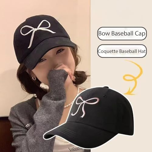 Distressed Baseball Cap with Bow - Dark Brown Ponytail Hat for Women