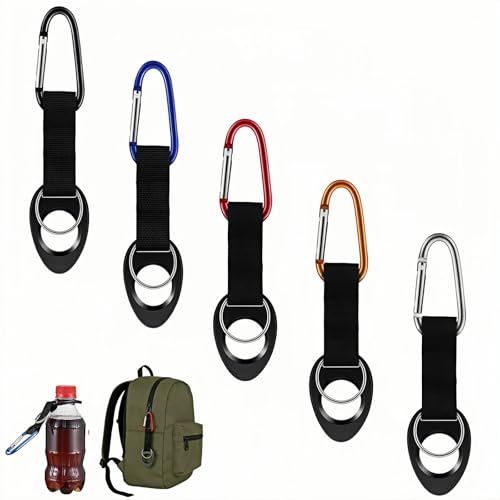 Silicone Water Bottle Holder with Carabiner Clip - 5-Pack for Hiking