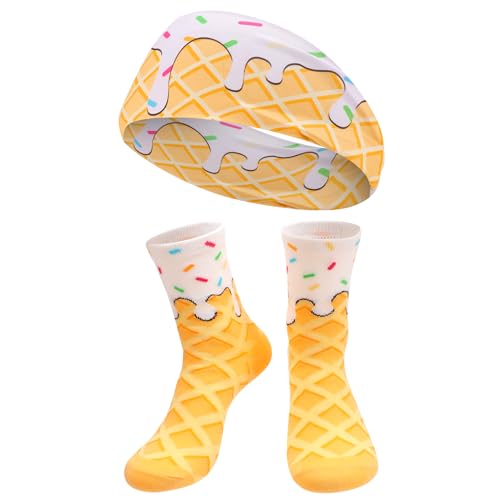 Ice Cream Sports Headband and Sock Set - White