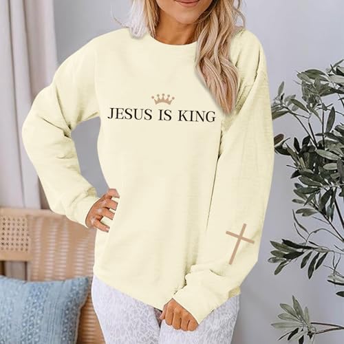 Jesus Is King Sweatshirt - Christian Cross Faith Hoodie - Apricot, Medium