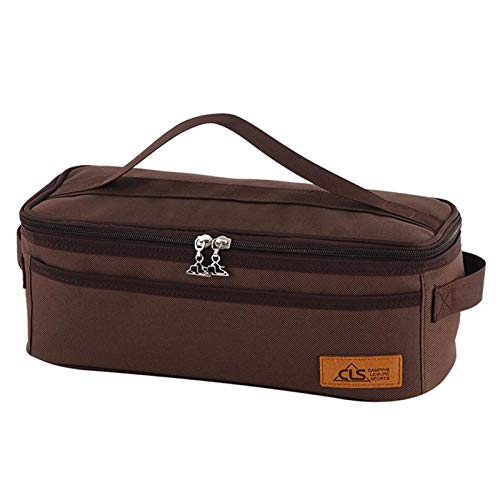 Camping Travel Cooking Utensils Organizer Bag with Net Pockets - Brown 13x5.1x4.9in Oxford Cloth Nylon
