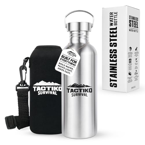 Tactiko Survival 34 oz Stainless Steel Wide Mouth Water Bottle - Black