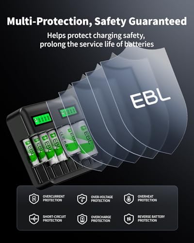 EBL 8 Bay LCD Rechargeable Battery Charger for AA AAA C D Ni-MH Batteries, Type-C Input