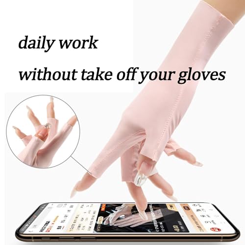 Ice Silk Fingerless Driving Gloves for Women - Pink & Ivory