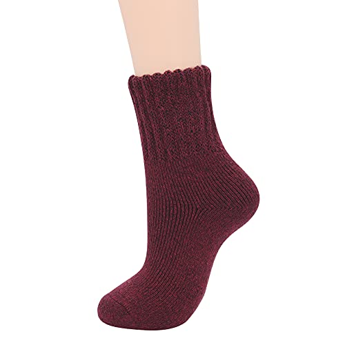 Cozy Warm Wool Crew Socks for Women - Thick Boot Socks - Burgundy