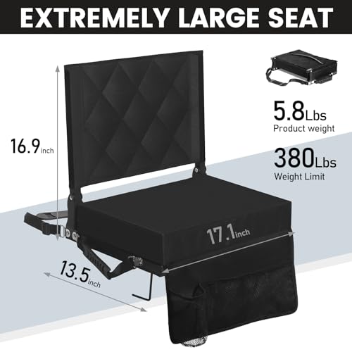 Portable Stadium Seat with Back Support & Cushion, Lightweight Bleacher Chair