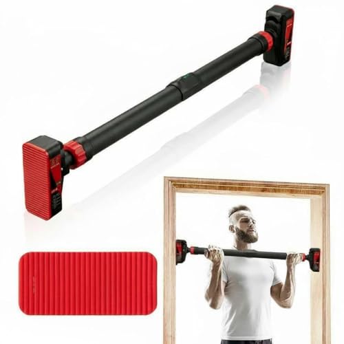 Adjustable Pull Up Bar for Doorway - 440 LBS Max Load, Red & Black