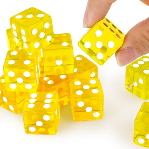 12-Piece 19mm Translucent Casino Dice Set - Yellow Square Corner Gaming Dice