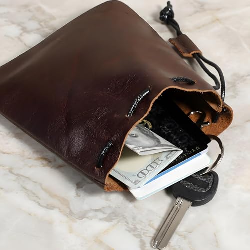 Leather Drawstring Pouch - Large Cowhide Jewelry Storage Bag