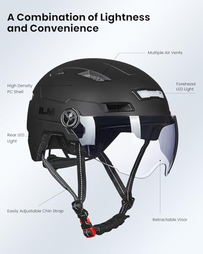 Adult Bike Helmet with LED Light - Matte Black, Large-X-Large
