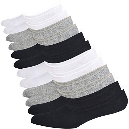 JORMATT Men's & Women's No Show Cotton Invisible Low Cut Socks 6 Pairs Black, White, Grey