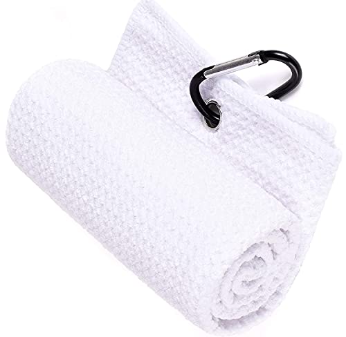 VIVIDLY 2 Pack 16x24" Microfiber Golf Towels with Heavy Duty Carabiner Clip - White