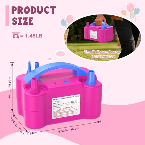 Electric Balloon Pump for Fast Inflation - Rechargeable Handheld Blower with Nozzles, Rose Red