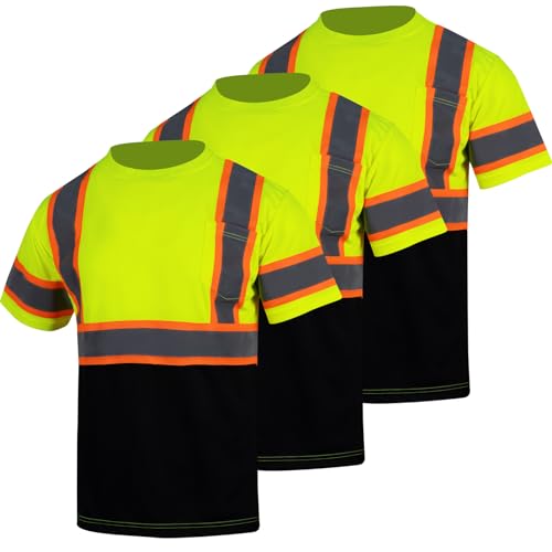 VENDACE 3pcs Safety Reflective High Visibility Shirts for Men ANSI Class 3 Hi Vis Construction Work T Shirts Short Sleeve