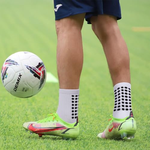 Elfcool Soccer Socks with Grip – 6 Pairs Non-Slip Athletic Socks for Men & Women, White