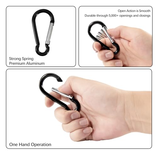 3 Inch Aluminum Carabiner Clip Set - 10 Pack D-Ring & Snap Hook Keychain