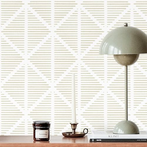 Modern Geometric Peel and Stick Wallpaper Boho Contact Paper for Cabinets and Drawers 78.7inL17.3inW Neutral Striped Self Adhesive Removable Wallpaper for Bedroom Bathroom Waterproof Beige