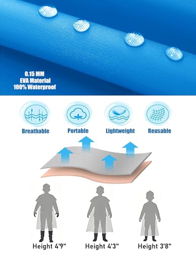 Kids Rain Ponchos 2-Pack for Ages 6-11, Waterproof Reusable Outdoor Rain Jackets Blue