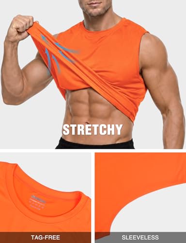 Men's Workout Sleeveless Tank Top Neon Orange X-Large Quick Dry Athletic Gym Shirt