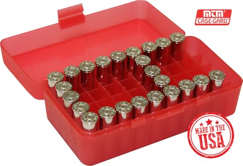 50-Round Flip-Top Ammo Storage Box for Handgun Calibers - Clear Red