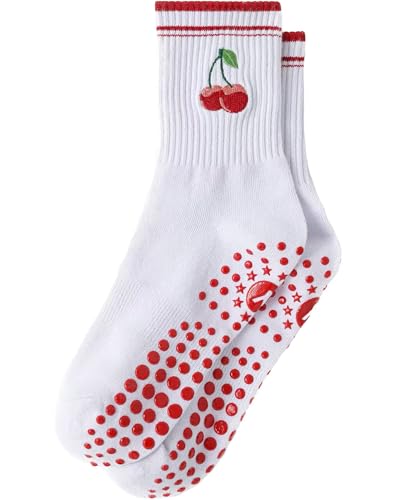 Yawlsow Pilates Grip Socks for Women, Cute Embroidered Yoga Grippy