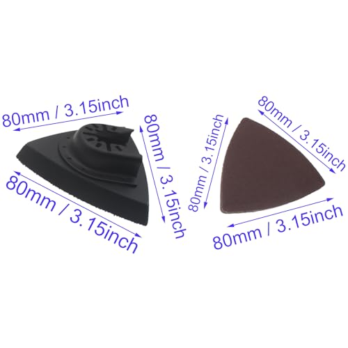 27 PCS Triangle Sanding Pad Kit 2 PCS 80 MM Triangle Oscillating Tool Sanding Pads and 25 Triangle Sandpaper for Sanding and Polishing Wood