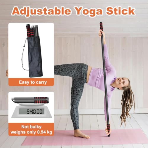 5 Ft Adjustable Yoga Stick - Sturdy Steel, Non-Slip Foam Handles - Black