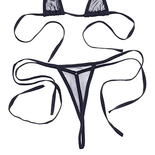 ZTie Women’s Sheer Halter Bikini Top & Black G-String One Size