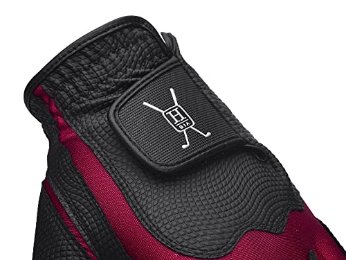 Handy Picks Men's Golf Glove Black Red Medium Japanese Synthetic Leather 4-Way Stretch