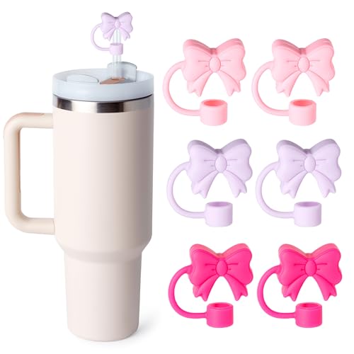 6PCS Silicone Bow Straw Covers for Stanley 30 & 40 Oz Tumblers - Pink Bow
