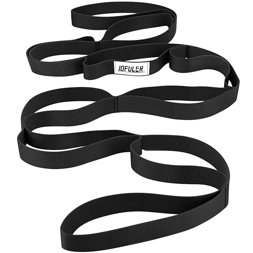 Non-Elastic Stretching Strap with 10 Loops - Physical Therapy Yoga Band - Black