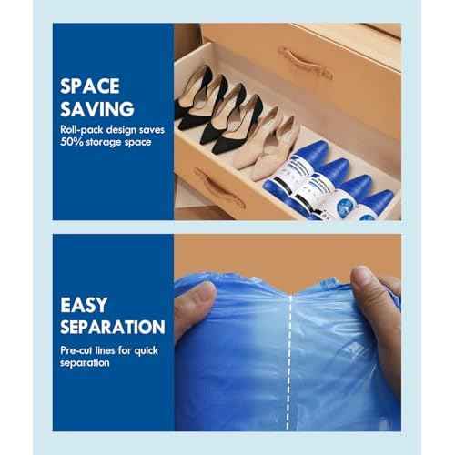 300PCS Disposable Non Slip Shoe Covers XL, Thick Waterproof CPE Boot Covers with Compact Roll Design, Fits Up to US Men 13 & Women 14, Heavy Duty Shoe Booties for Indoor Cleaning, Real Estate